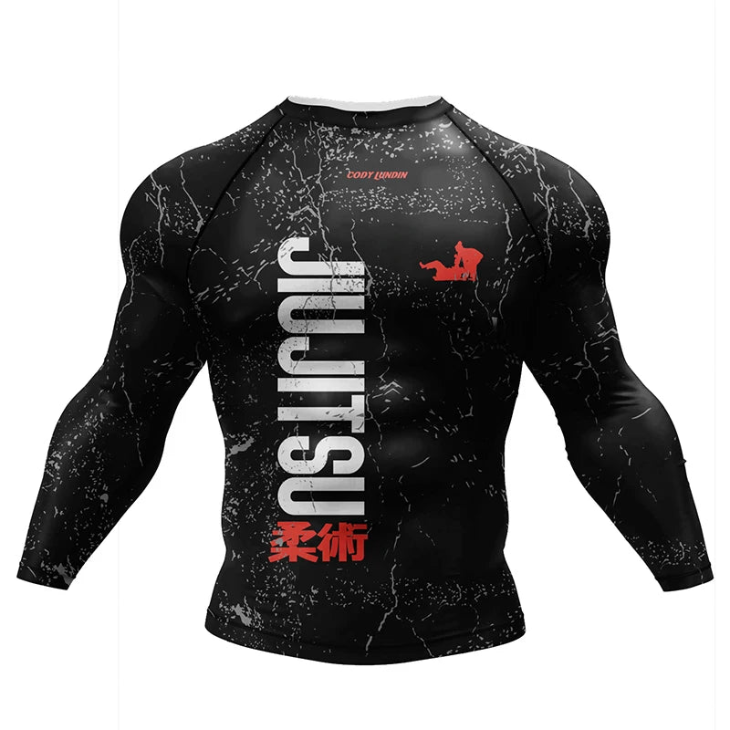 New Jiu Jitsu Rashguard MMA T-Shirt +Pants for Men 4Pcs/Set Brazilian Grappling Bjj Boxing Rash Guard Sport Clothing Gym Shorts