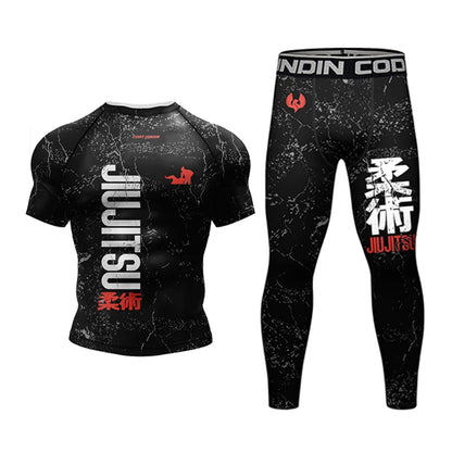 New Jiu Jitsu Rashguard MMA T-Shirt +Pants for Men 4Pcs/Set Brazilian Grappling Bjj Boxing Rash Guard Sport Clothing Gym Shorts